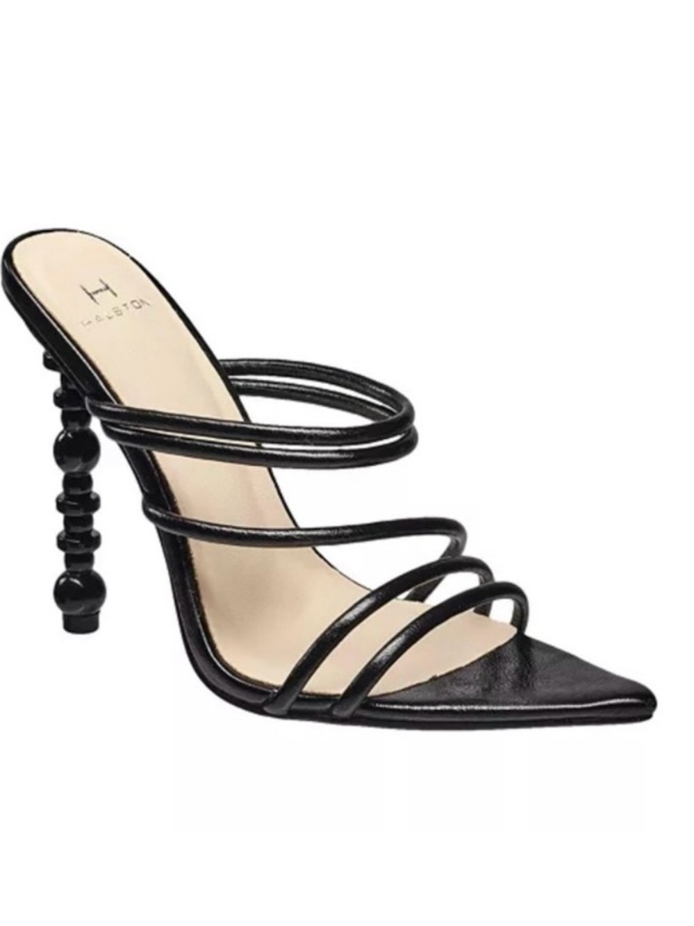 H by Halston Black Strappy Sculpted-Bead Heel Sandals
